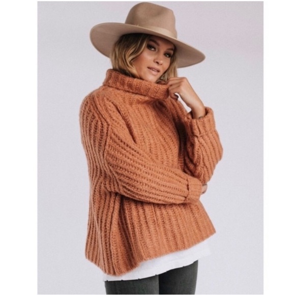 Free People Fluffy Fox Papaya Wool Alpaca Blend Oversized Turtleneck Sweater XS - Picture 1 of 16